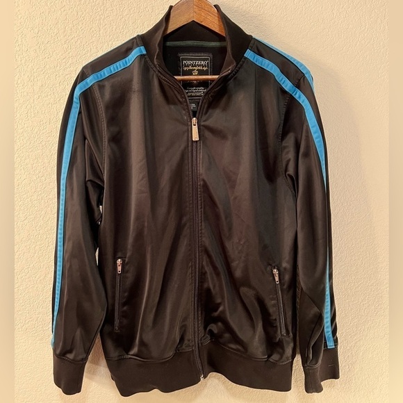 Point Zero Men’s Black and Sky Blue Track Jacket - Picture 1 of 5